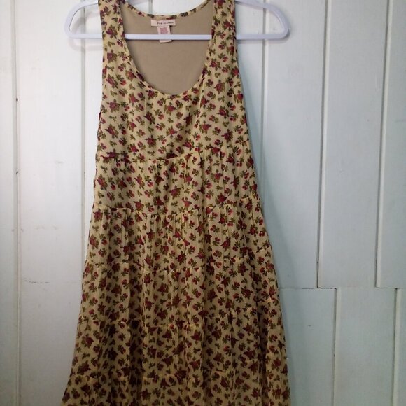 Fire Los Angeles Dress Women M Sleeveless Ruffles Flowing Floral Tan Red - Picture 1 of 14